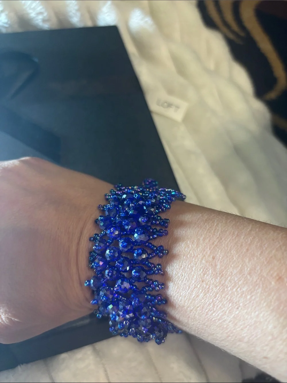 Handcrafted Beaded Bracelet Shimmering - Deep Blue 7”